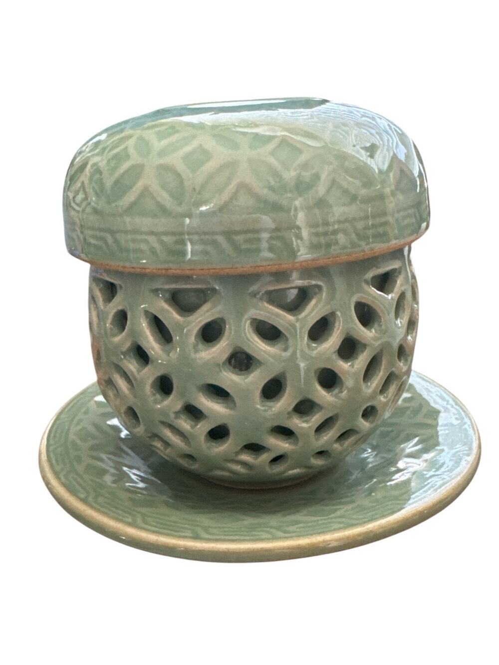 Korean 4 Pc Celadon Tea Set With Cup Saucer Lid and Infuser